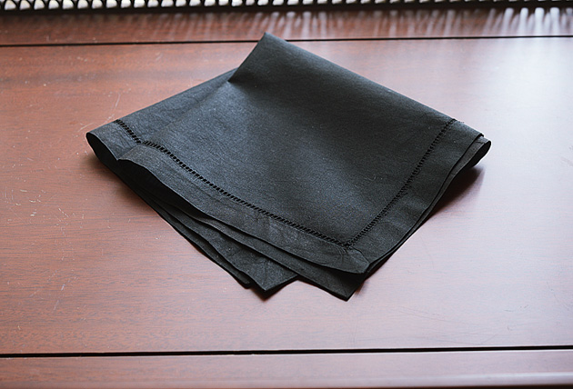 Black Hemstitch Handkerchief. 13" x 13". Cotton - Click Image to Close